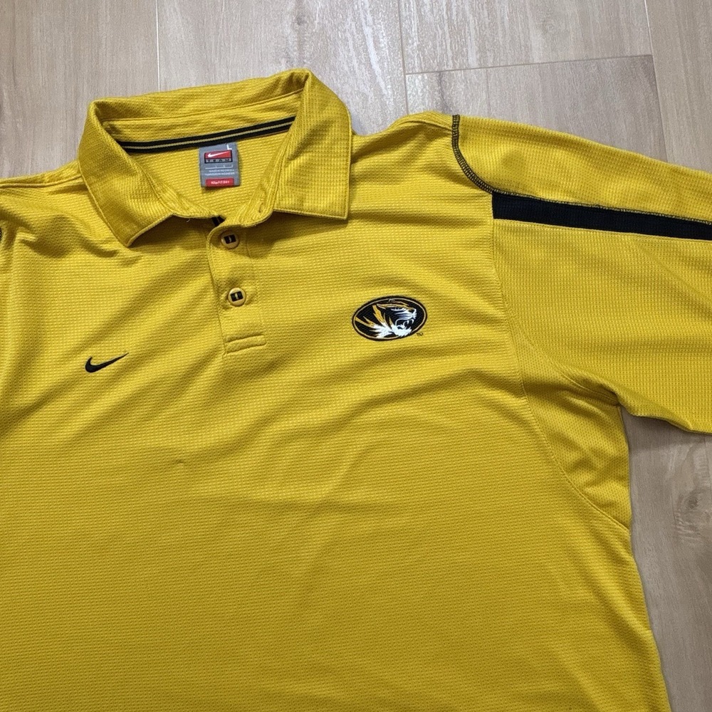 Mizzou Tigers Nike Dri-Fit Men Polo Size L Missouri Black Gold Short Sleeve